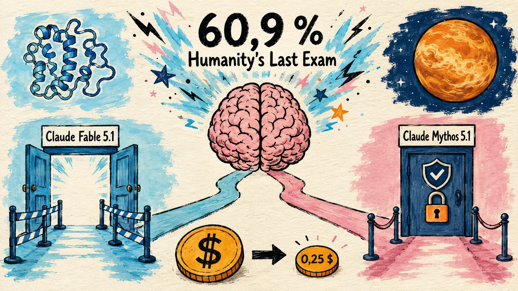 Claude Fable 5.1 and Mythos 5.1, a single model with two guardrail levels, OpenAI classifies Astra at the Critical cybersecurity threshold, Perplexity splits a task between the cloud and the Mac