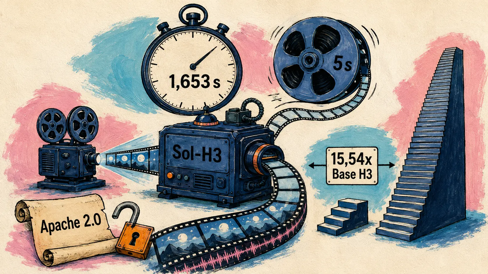 Sol-H3 generates video faster than playback, CMS Manhattan targets CPUs, a corpus timestamps 106,892 noises in 58 languages